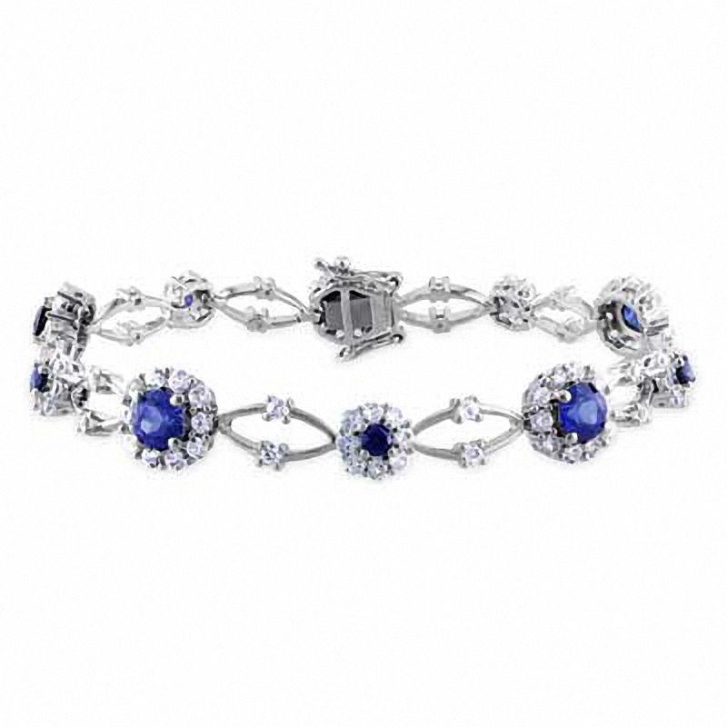 Lab-Created Blue and White Sapphire Frame Bracelet in Sterling Silver|Peoples Jewellers