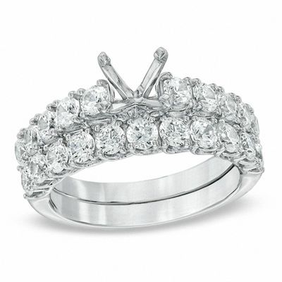 1.95 CT. T.W. Diamond Semi-Mount Bridal Set in 14K White Gold