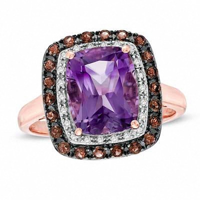 Cushion-Cut Amethyst, Smoky Quartz and Diamond Accent Frame Ring in 10K Rose Gold