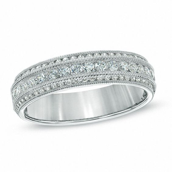 0.50 CT. T.W. Diamond Three Row Vintage-Style Wedding Band in 14K White Gold