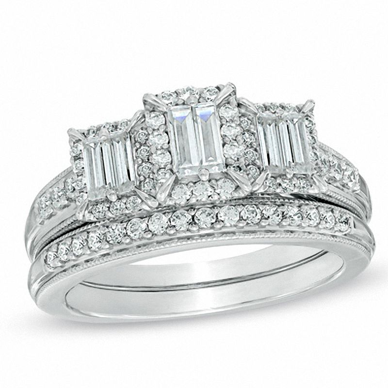0.75 CT. T.W. Baguette Diamond Three Stone Bridal Set in 14K White Gold|Peoples Jewellers