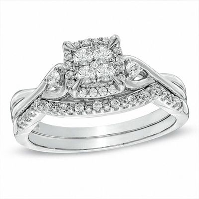 0.33 CT. T.W. Quad Diamond Twist Shank Bridal Set in 10K White Gold