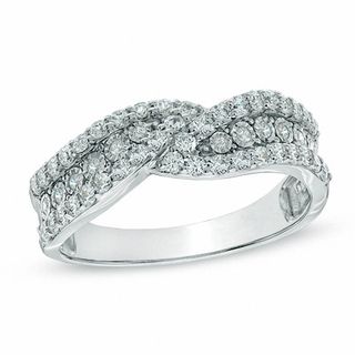 0.45 CT. T.W. Diamond Layered Waves Anniversary Band in 14K White Gold