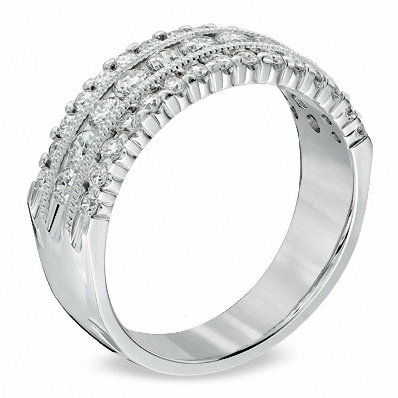 1.00 CT. T.W. Diamond Vintage-Style Triple Row Anniversary Band in 14K White Gold
