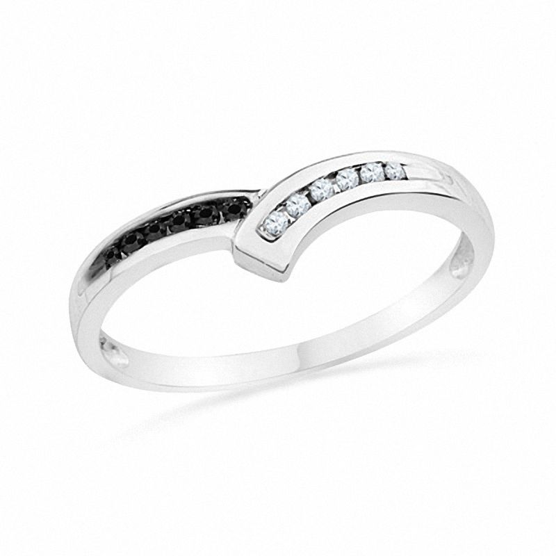 0.10 CT. T.W. Enhanced Black and White Diamond Bypass Ring in 10K White Gold|Peoples Jewellers