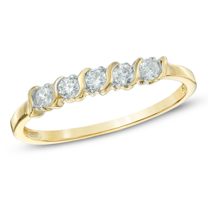 0.20 CT. T.W. Diamond Five Stone Wedding Band in 10K Gold|Peoples Jewellers
