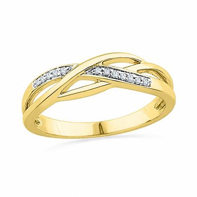 0.05 CT. T.W. Diamond Criss-Cross Ring in Yellow Rhodium Sterling Silver