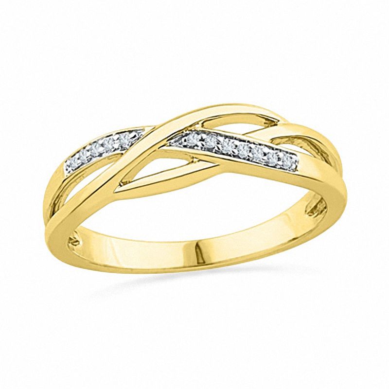 0.05 CT. T.W. Diamond Criss-Cross Ring in Yellow Rhodium Sterling Silver|Peoples Jewellers