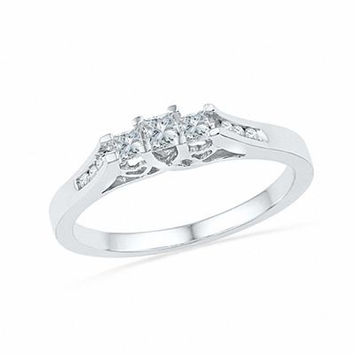 CT. T.W. Princess-Cut Diamond Three Stone Ring in 10K White Gold