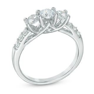 1.00 CT. T.W. Diamond Three Stone Engagement Ring in 10K White Gold ...