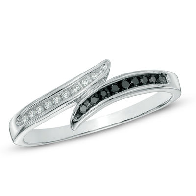 0.10 CT. T.W. Black and White Diamond Bypass Ring in 10K White Gold