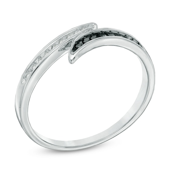 0.10 CT. T.W. Black and White Diamond Bypass Ring in 10K White Gold