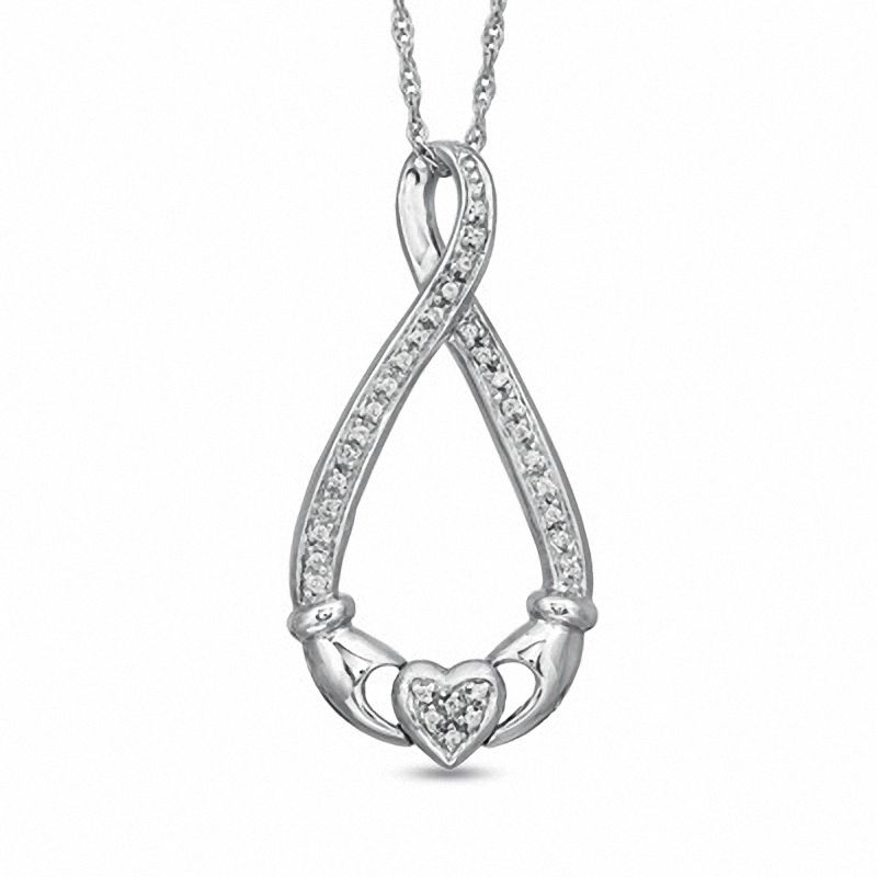0.10 CT. T.W. Diamond Claddagh Infinity Pendant in Sterling Silver