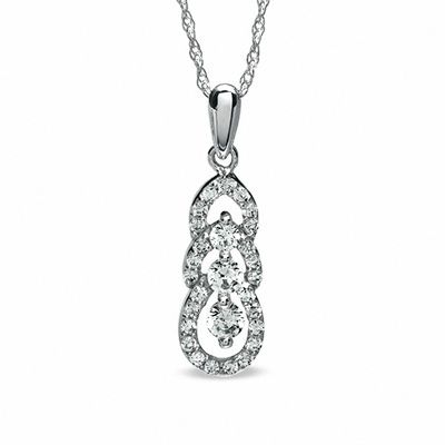 0.50 CT. T.W. Diamond Three Stone Drop Pendant in 10K White Gold