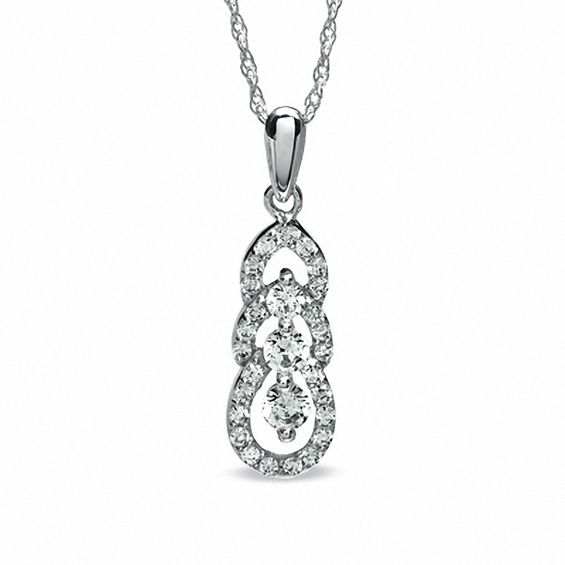 0.50 CT. T.W. Diamond Three Stone Drop Pendant in 10K White Gold