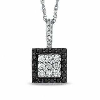 0.50 CT. T.W. Enhanced Black and White Diamond Square Frame Pendant in 10K White Gold