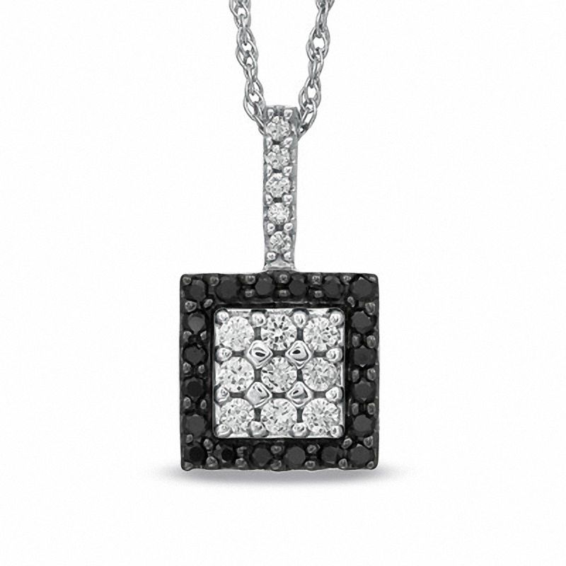 0.50 CT. T.W. Enhanced Black and White Diamond Square Frame Pendant in 10K White Gold|Peoples Jewellers