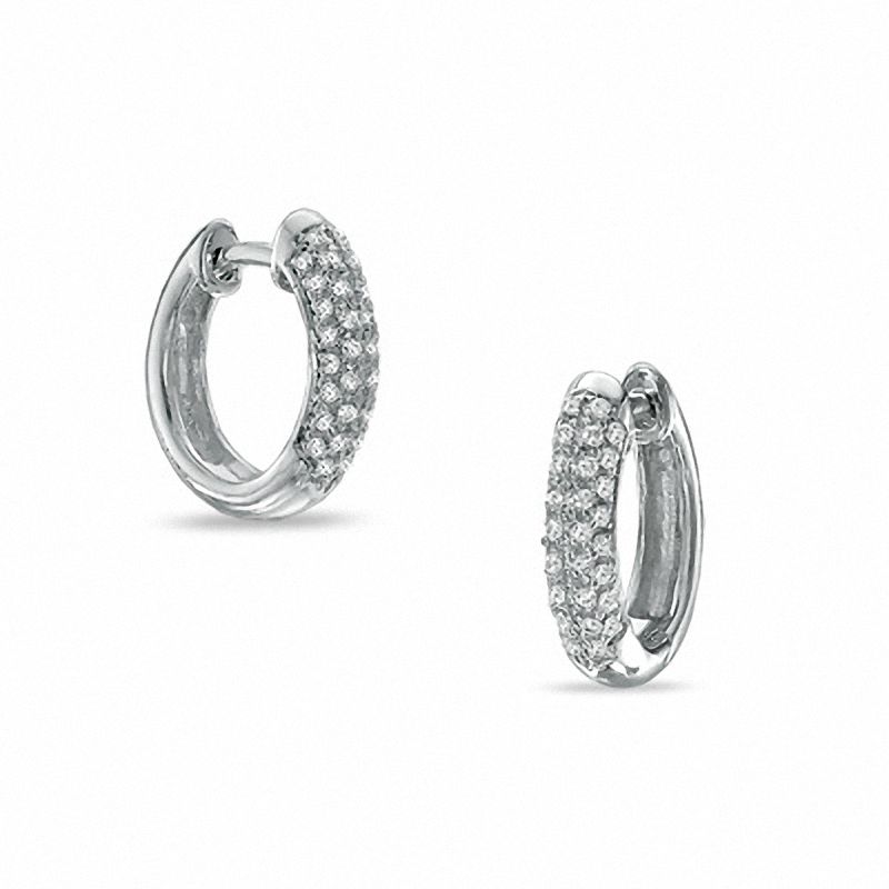 0.25 CT. T.W. Diamond Hoop Earrings in 10K White Gold|Peoples Jewellers