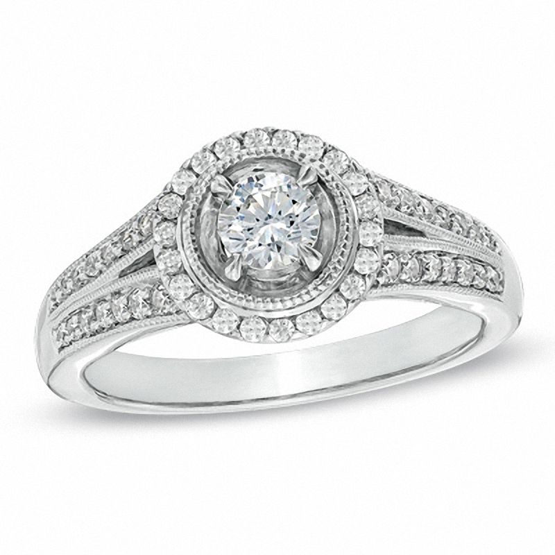 0.60 CT. T.W. Diamond Split Shank Engagement Ring in 14K White Gold|Peoples Jewellers