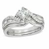 1.00 CT. T.W. Princess-Cut Diamond Bypass Bridal Set in 14K White Gold