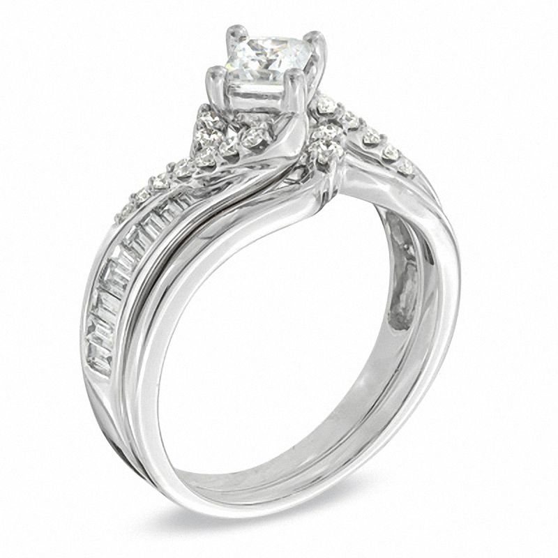 1.00 CT. T.W. Princess-Cut Diamond Bypass Bridal Set in 14K White Gold|Peoples Jewellers