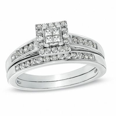 0.50 CT. T.W. Quad Princess-Cut Diamond Bridal Set in 10K White Gold