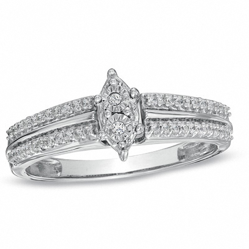 0.16 CT. T.W. Diamond Marquise Cluster Promise Ring in 10K White Gold
