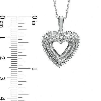 0.75 CT. T.W. Round and Baguette Diamond Heart Pendant in Sterling Silver