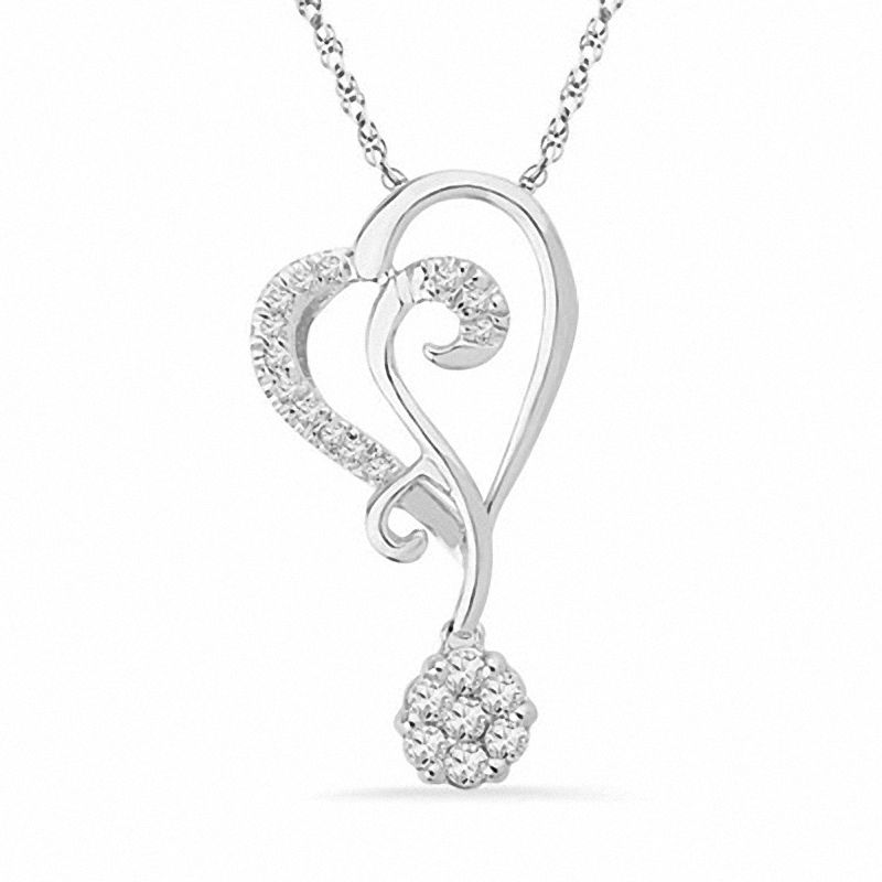 0.20 CT. T.W. Diamond Heart Flower Pendant in Sterling Silver|Peoples Jewellers