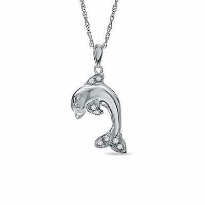 0.07 CT. T.W. Diamond Dolphin Pendant in Sterling Silver