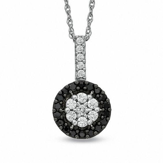 0.50 CT. T.W. Enhanced Black and White Diamond Round Frame Pendant in 10K White Gold