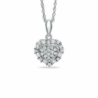 0.16 CT. T.W. Diamond Heart Frame Pendant in 10K White Gold