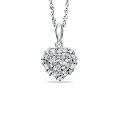 0.16 CT. T.W. Diamond Heart Frame Pendant in 10K White Gold