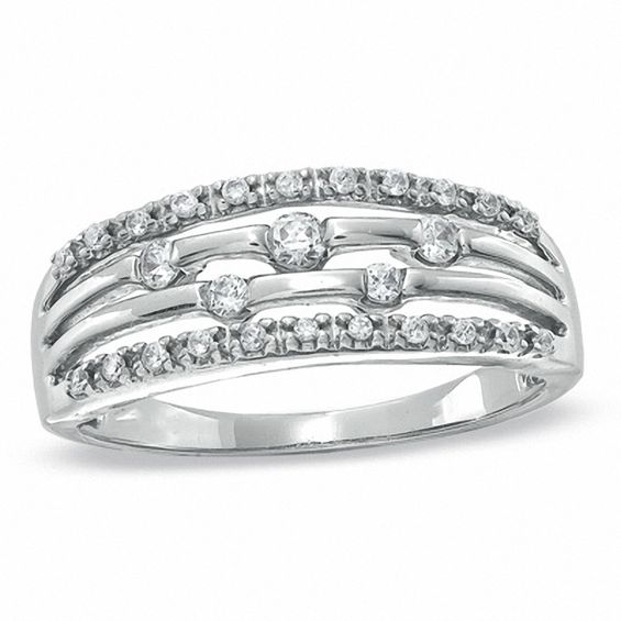 0.25 CT. T.W. Diamond Bamboo Design Band in 10K White Gold