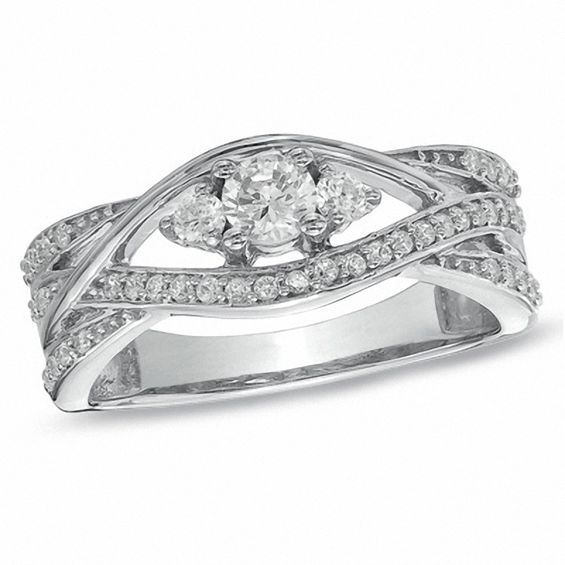 0.62 CT. T.W. Diamond Woven Three Stone Ring in 10K White Gold