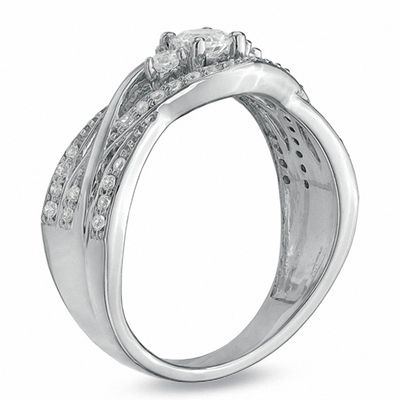 0.62 CT. T.W. Diamond Woven Three Stone Ring in 10K White Gold