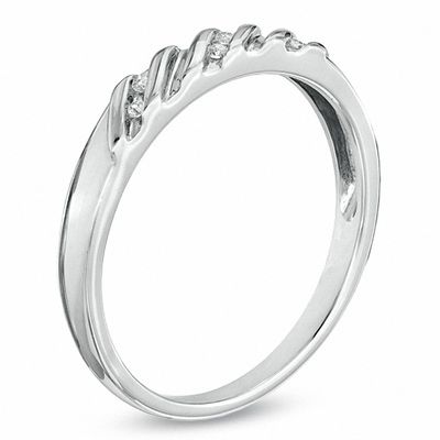 Ladies' Diamond Accent Slant Wedding Band in 10K White Gold