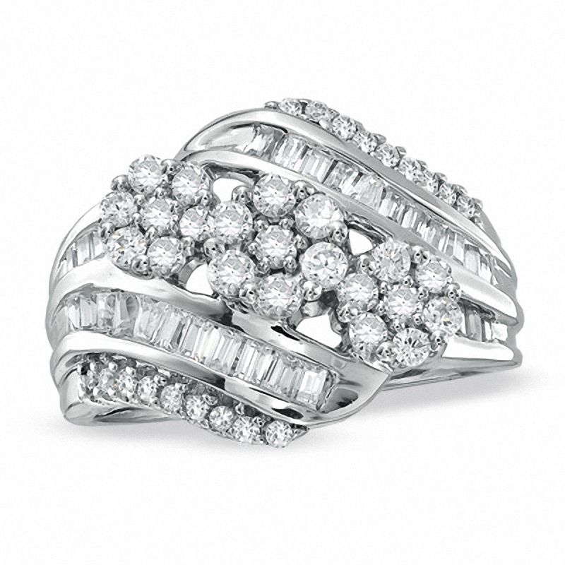 1.00 CT. T.W. Diamond Flower Cluster Swirl Band in 10K White Gold|Peoples Jewellers