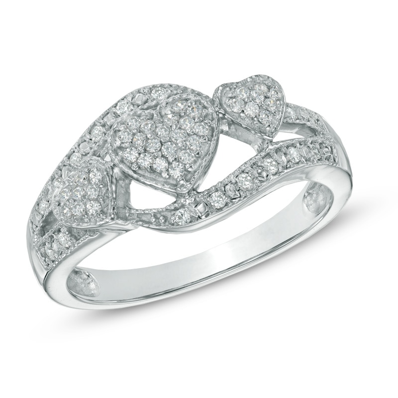 0.25 CT. T.W. Princess-Cut Diamond Triple Heart Ring in Sterling Silver|Peoples Jewellers