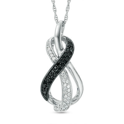 0.20 CT. T.W. Enhanced Black and White Diamond Infinity Loop Pendant in Sterling Silver