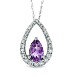 Pear-Shaped Amethyst and White Lab-Created Sapphire Pendant in Sterling Silver