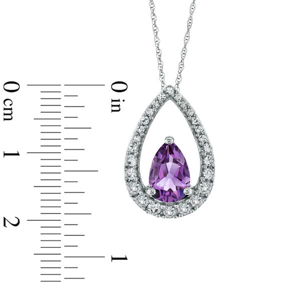 Pear-Shaped Amethyst and White Lab-Created Sapphire Pendant in Sterling Silver