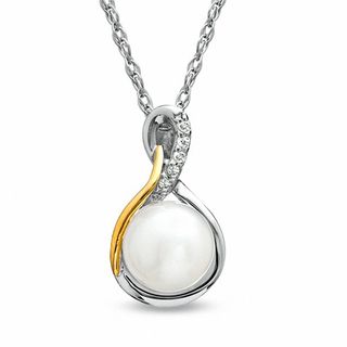 6.5-7.0mm Freshwater Cultured Pearl and Diamond Accent Pendant in Sterling Silver and 14K Gold Plate