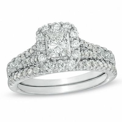 1.50 CT. T.W. Certified Radiant-Cut Diamond Frame Bridal Set in 14K White Gold (I/I1)