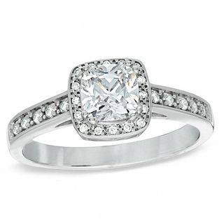 0.84 CT. T.W. Certified Canadian Cushion-Cut Diamond Frame Engagement Ring in 14K White Gold (I/I1)