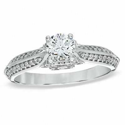 0.80 CT. T.W. Certified Canadian Diamond Floral Engagement Ring in 14K White Gold (I/I1)