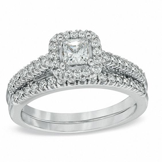 CT. T.W. Princess-Cut Diamond Frame Bridal Set in 14K White Gold