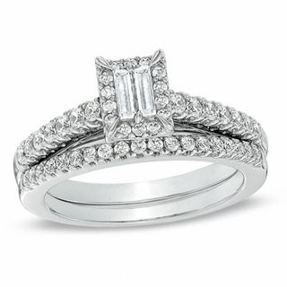 0.60 CT. T.W. Baguette Diamond Frame Bridal Set in 14K White Gold