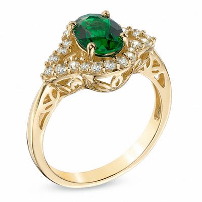 Oval Lab-Created Emerald and White Sapphire Ring in 10K Gold