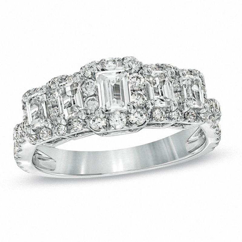 1.70 CT. T.W. Certified Emerald-Cut Diamond Five Stone Twist Ring in 14K White Gold (I/I1)|Peoples Jewellers